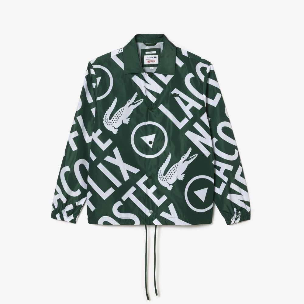 Lacoste x Netflix Printed Polo Jacket Green / White | PYMO-32814