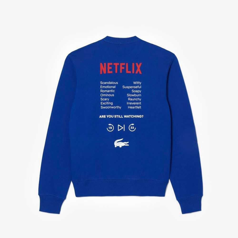 Lacoste x Netflix Round Neck Print Back Sweatshirt Blue | HGZL-05718