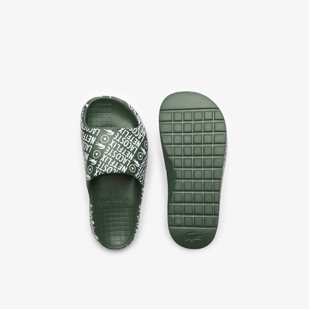 Lacoste x Netflix Serve Slide Slides Dk Grn/Wht | IZRE-29437