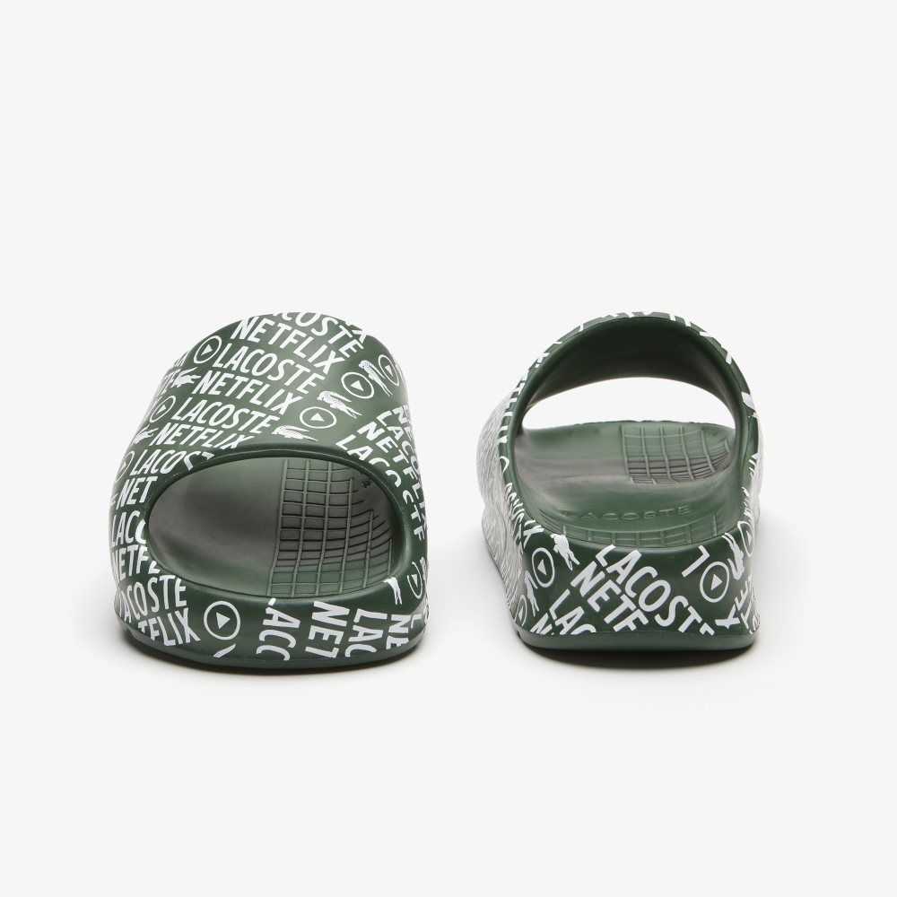 Lacoste x Netflix Serve Slide Slides Dk Grn/Wht | IZRE-29437