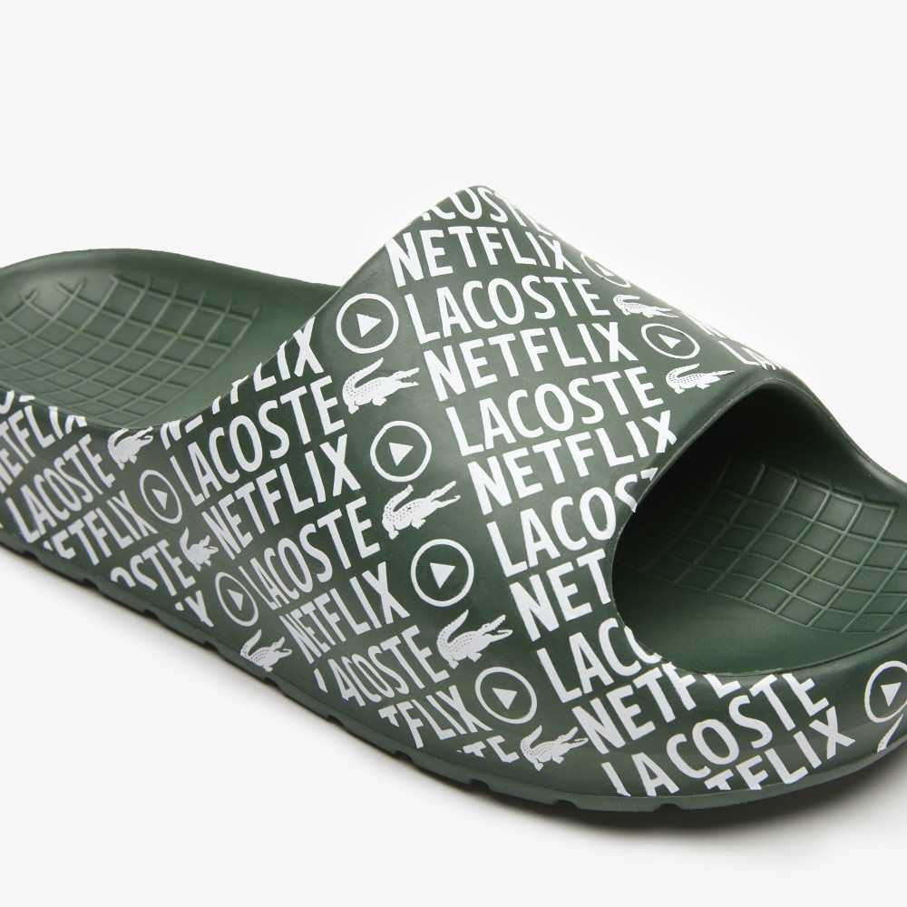 Lacoste x Netflix Serve Slide Slides Dk Grn/Wht | IZRE-29437