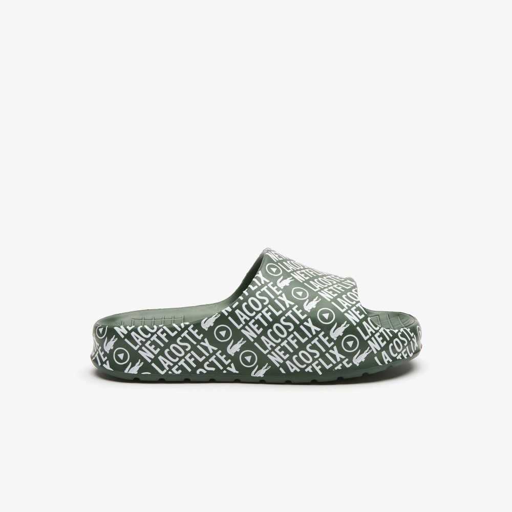 Lacoste x Netflix Serve Slide Slides Dk Grn/Wht | IZRE-29437