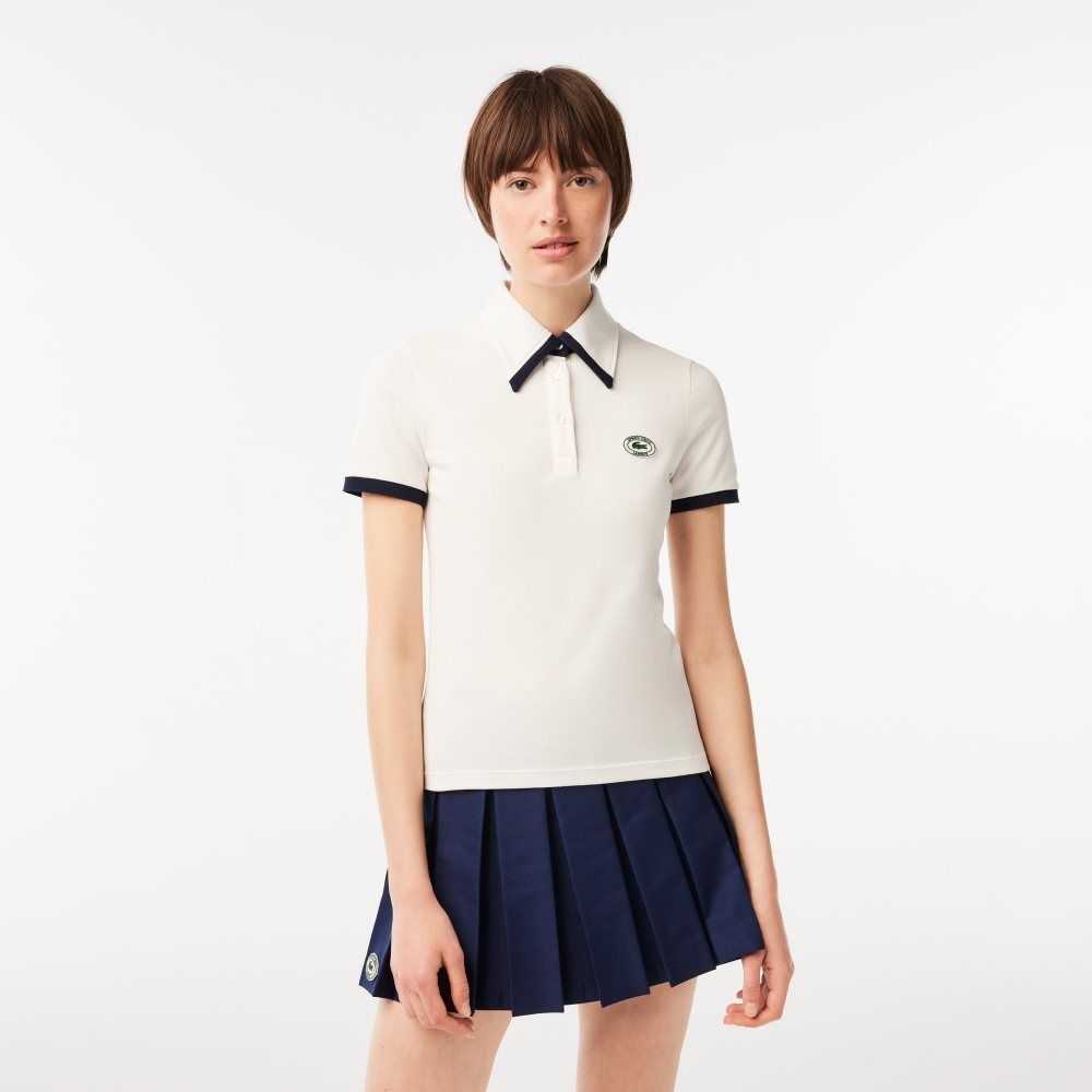 Lacoste x Sporty & Rich Contrast Collar Polo White / Navy Blue | CDQW-64709