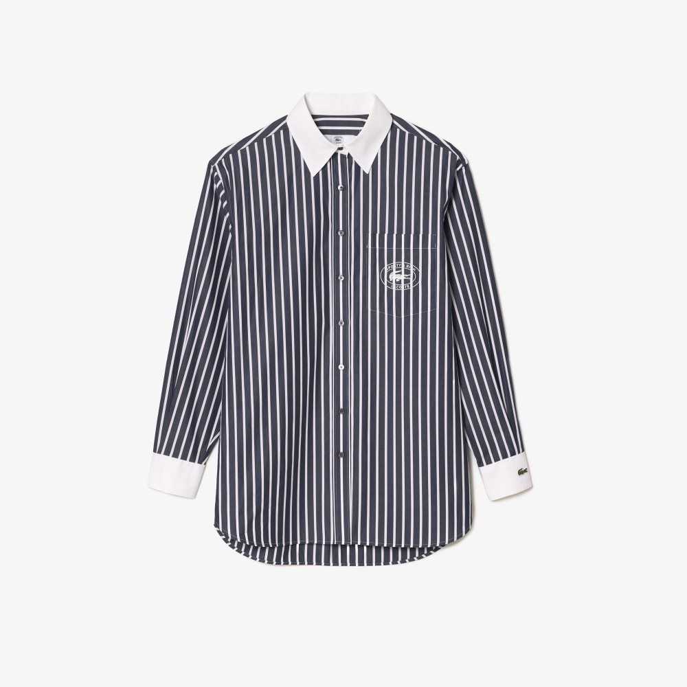 Lacoste x Sporty & Rich Contrast Collar Shirt Navy Blue / White | MGBO-45936