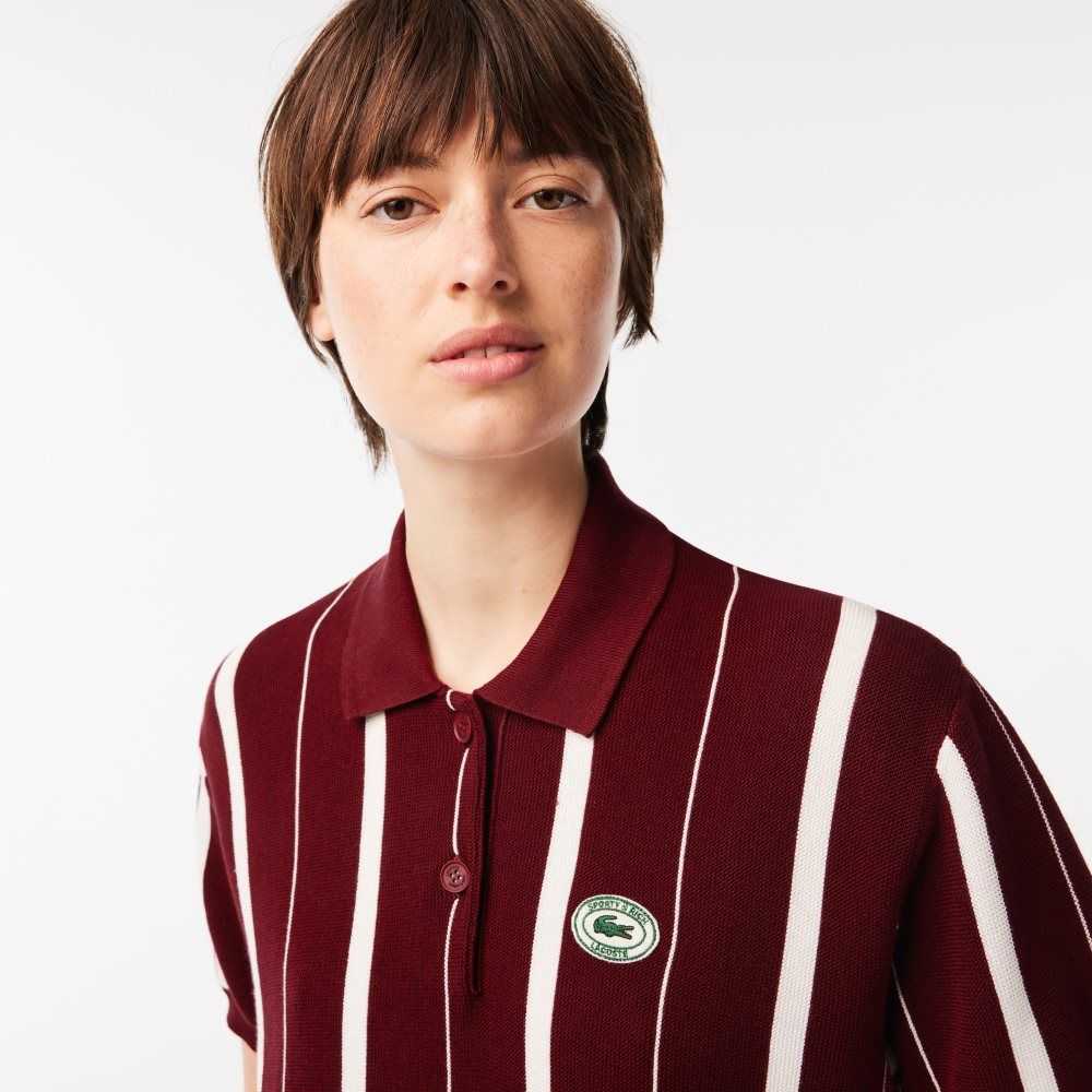 Lacoste x Sporty & Rich Striped Polo Collar Sweater Bordeaux / White | LVMW-42567