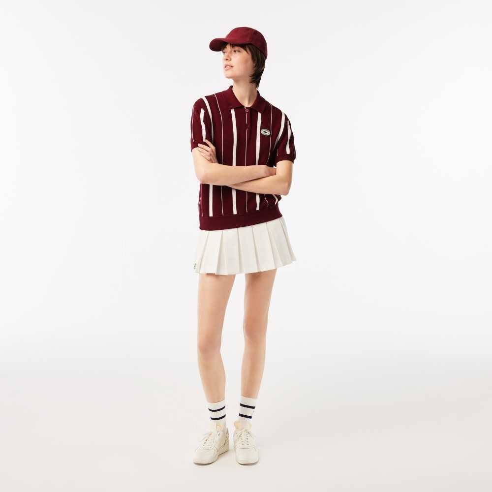 Lacoste x Sporty & Rich Striped Polo Collar Sweater Bordeaux / White | LVMW-42567