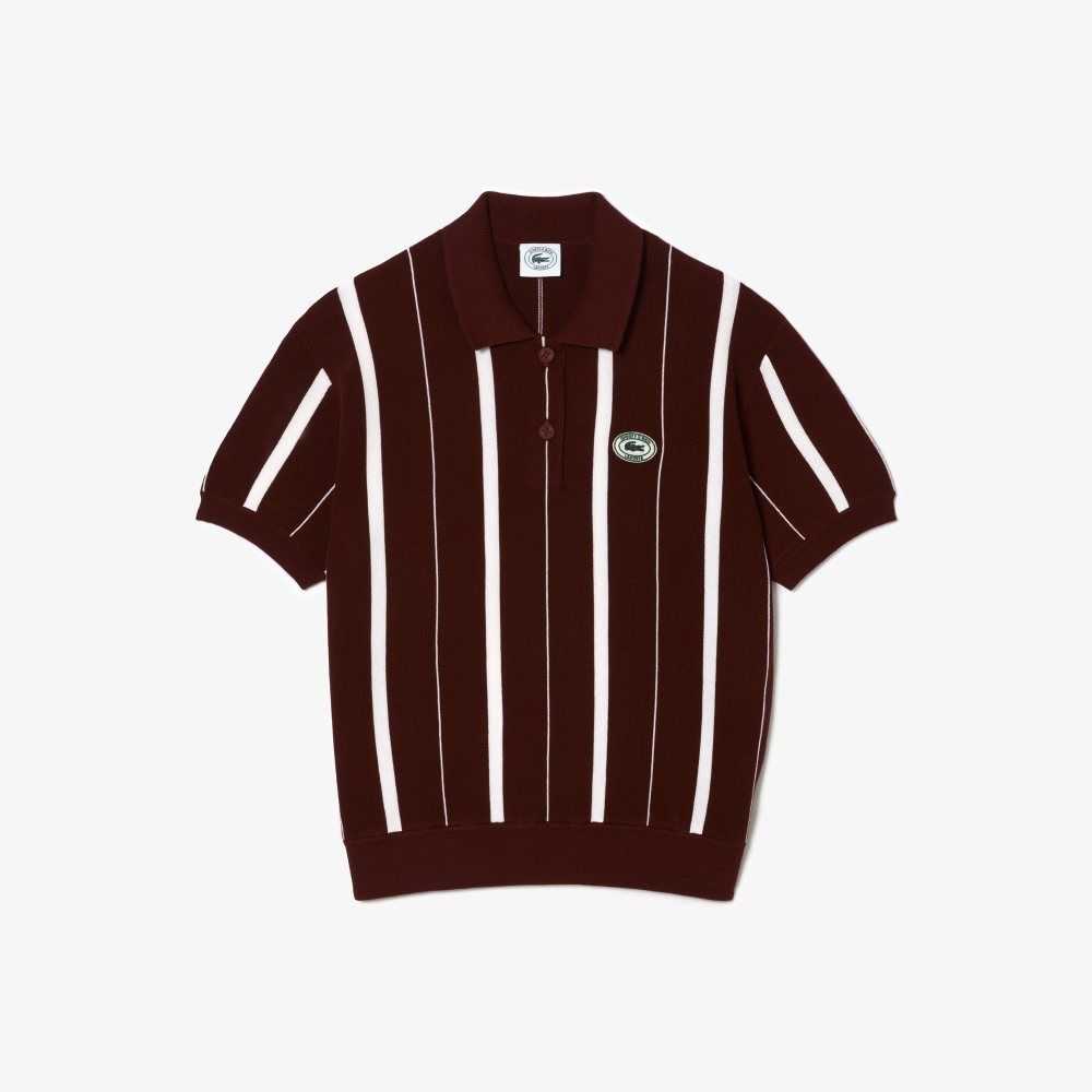 Lacoste x Sporty & Rich Striped Polo Collar Sweater Bordeaux / White | LVMW-42567