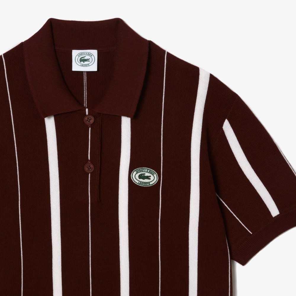 Lacoste x Sporty & Rich Striped Polo Collar Sweater Bordeaux / White | LVMW-42567