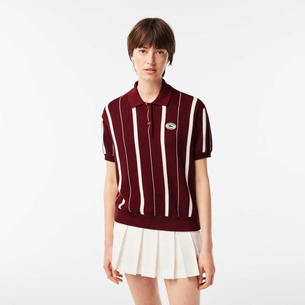 Lacoste x Sporty & Rich Striped Polo Collar Sweater Bordeaux / White | LVMW-42567